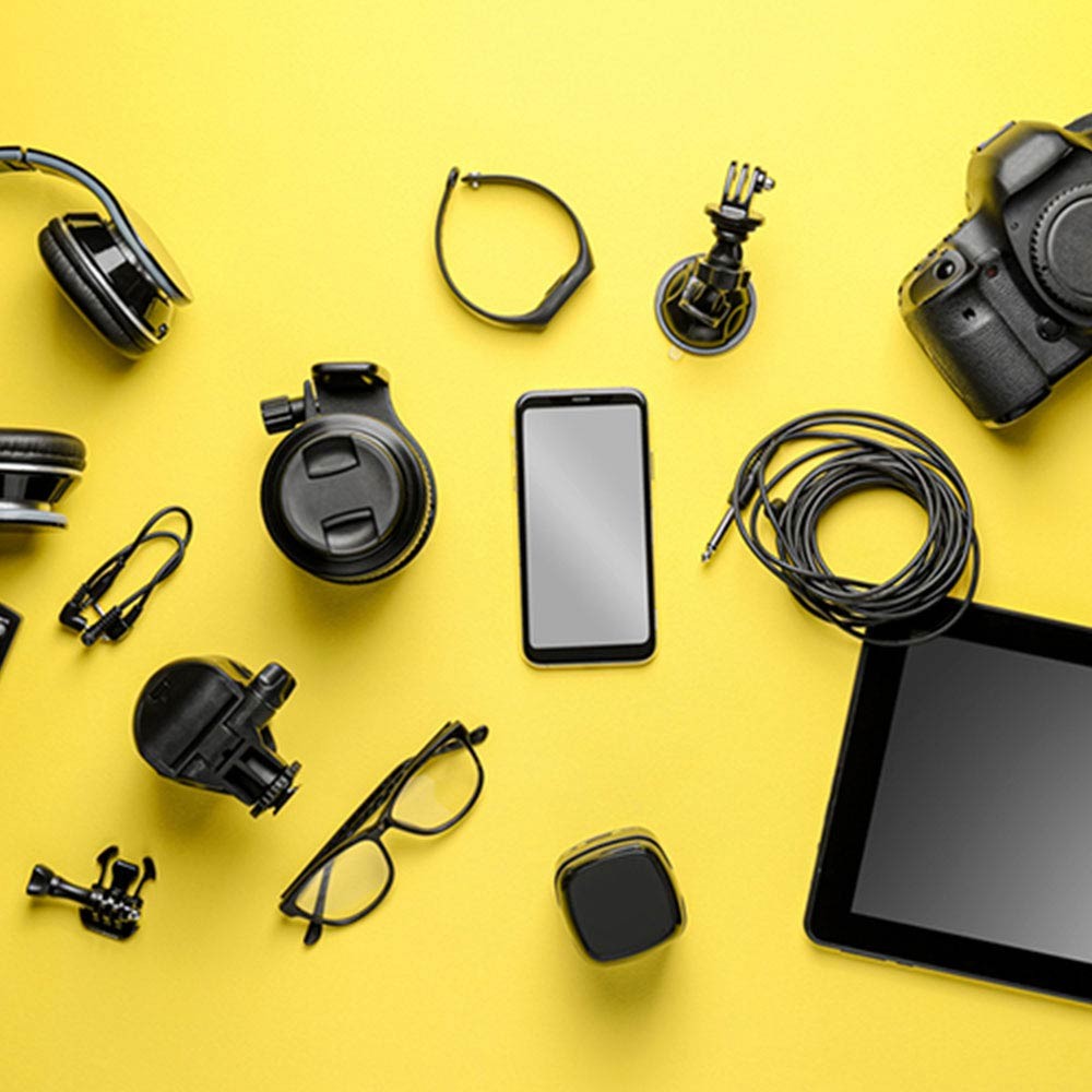 electronics on the yellow background